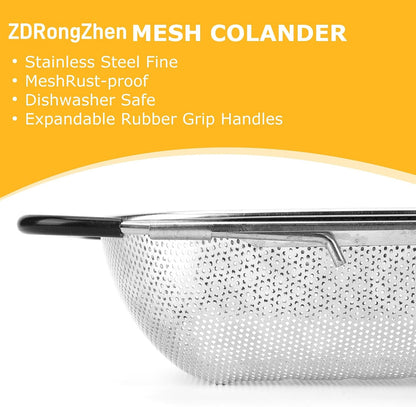 ZDRongZhen Kitchen Accessories Over the Sink Colander Strainer Basket，Stainless Steel Colander with Expandable Rubber Grip Sink Drainer-Rinse Vegetables Fruits &Strain&Drain (Large-Fine mesh)