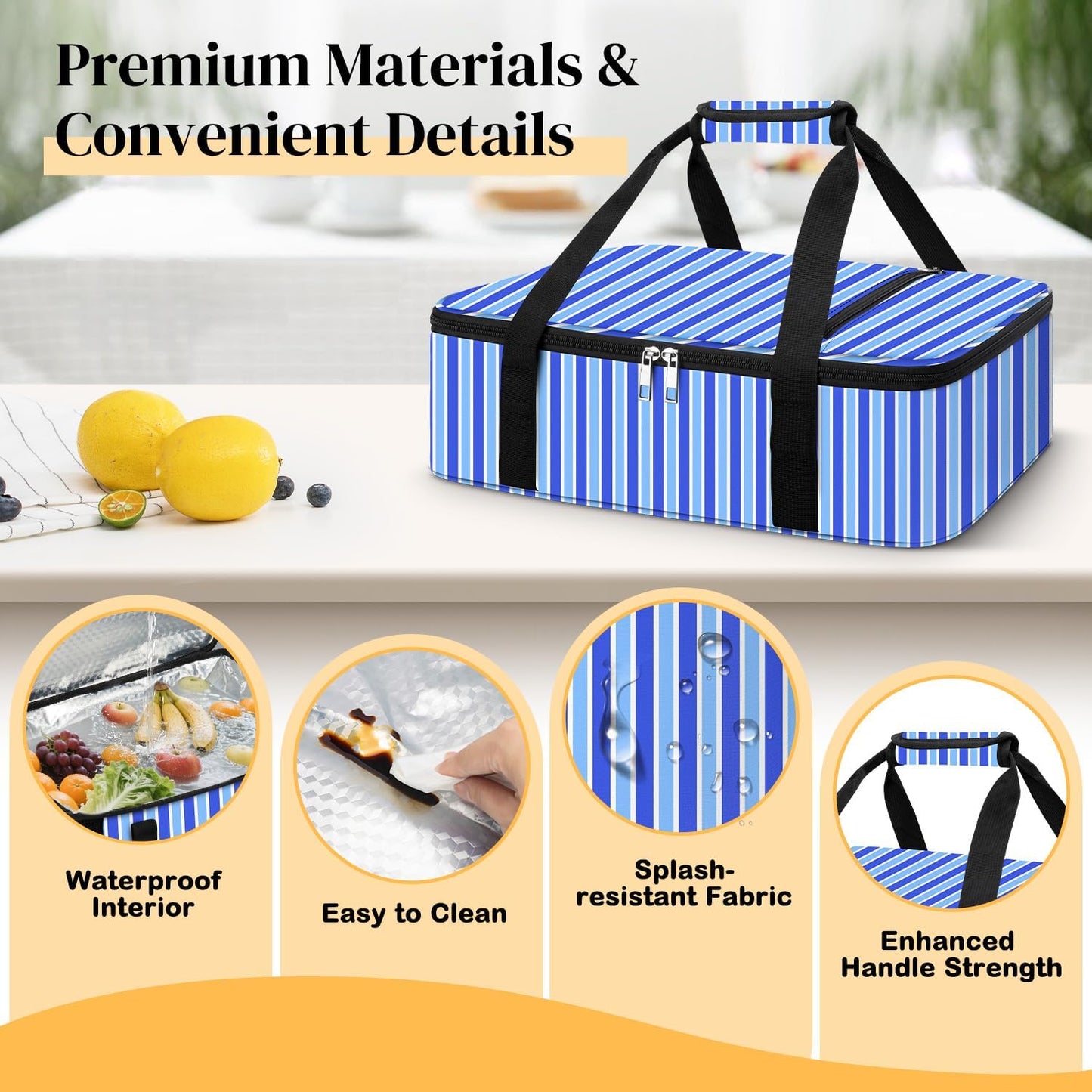 Coobiiya Insulated Casserole Carrier,Lasagna Lugger Tote Keeps Food Hot or Cold,Thermal Lunch Bag Warmer & Cooler Carrier Bag,Portable Tote Bag Fits 9" x 13" Baking Dish for Picnic and Cookout