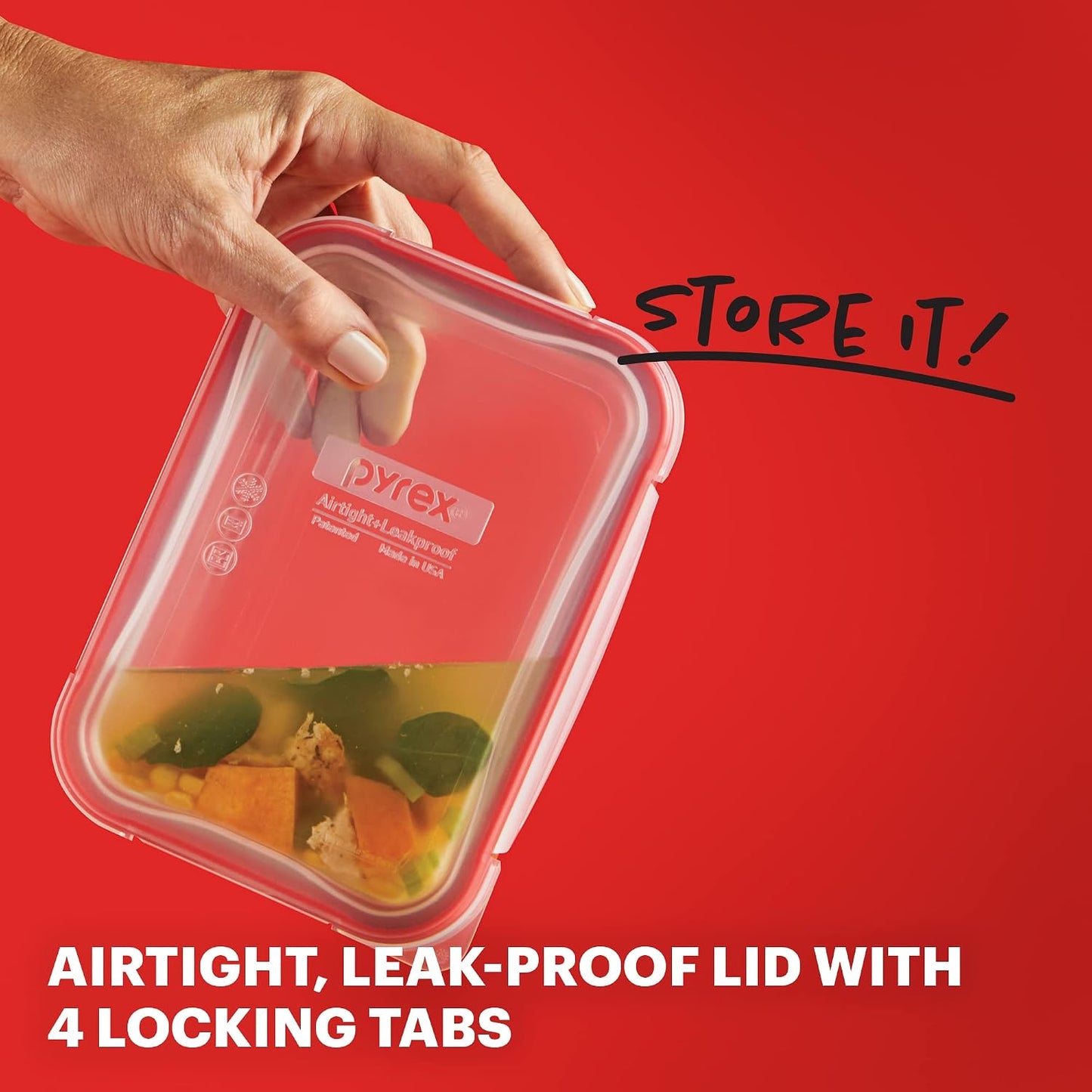 Pyrex Freshlock Glass Food Storage Container, Airtight & Leakproof Plastic Locking Lids, Freezer Dishwasher Microwave Safe, 8 Cup