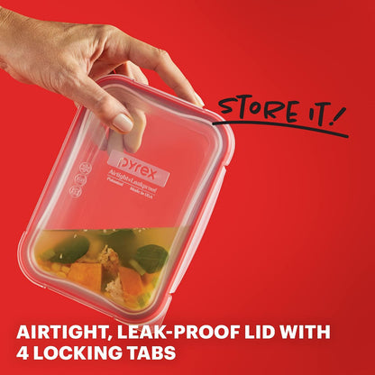 Pyrex Freshlock Glass Food Storage Container, Airtight & Leakproof Plastic Locking Lids, Freezer Dishwasher Microwave Safe, 8 Cup