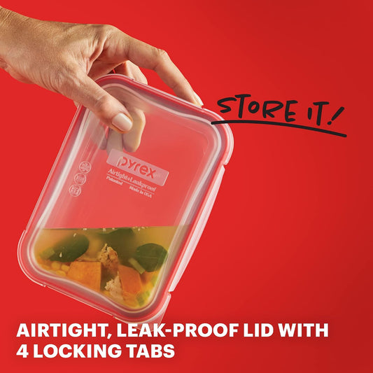 Pyrex Freshlock Glass Food Storage Container, Airtight & Leakproof Plastic Locking Lids, Freezer Dishwasher Microwave Safe, 8 Cup