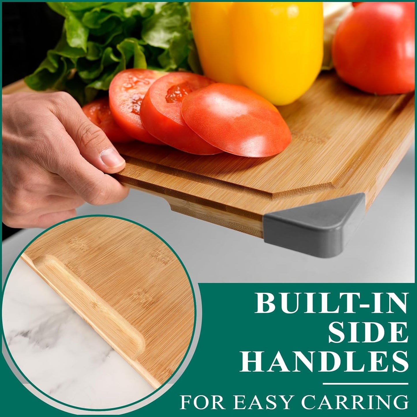 Bamboo Cutting Board, Empune 20" Wood Cutting Boards for Kitchen with Non-slip Rubber Feet Wooden Chopping Board for Meat and Vegetables, XXL