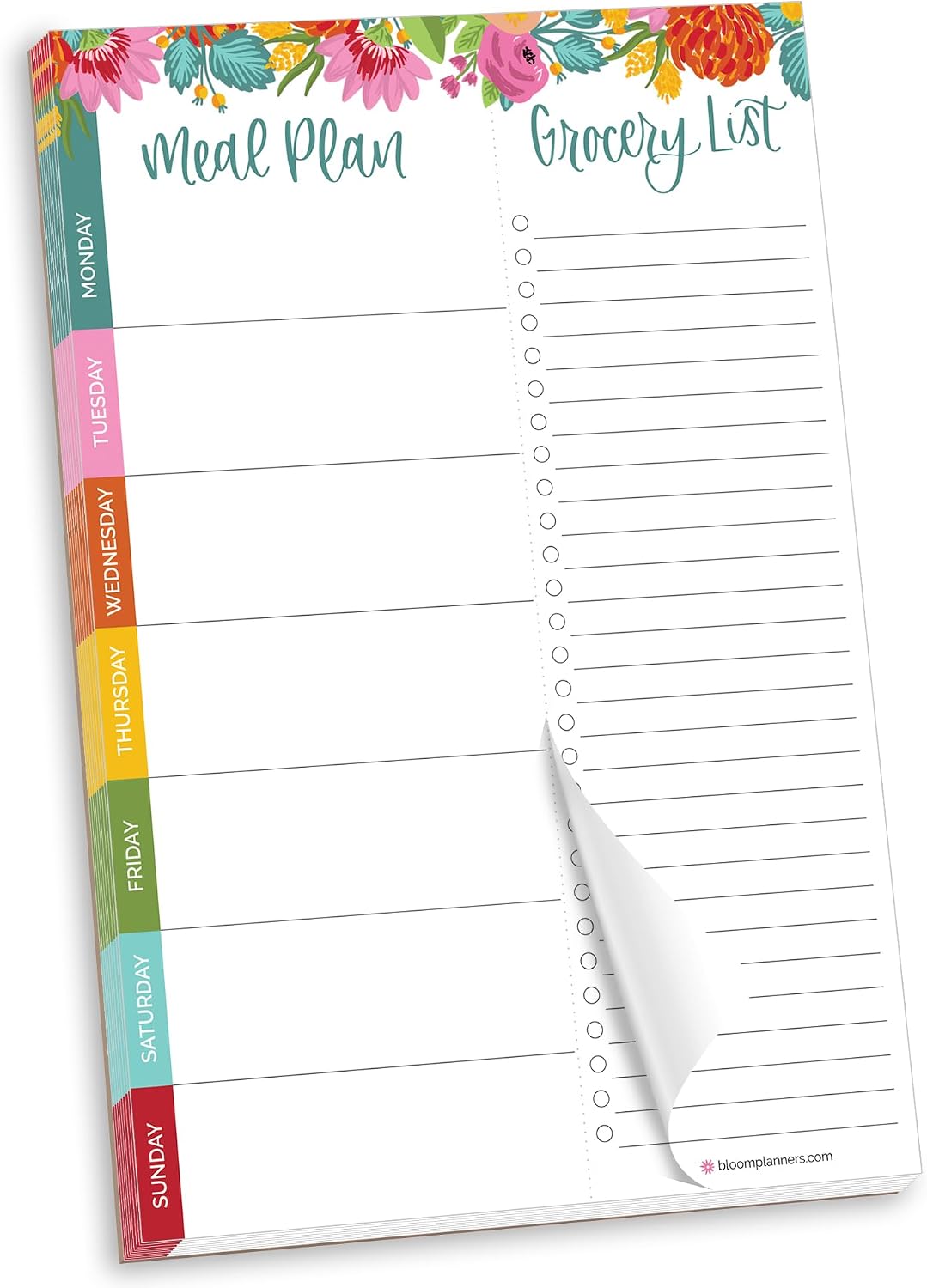 bloom daily planners Weekly Meal Planning Pad - Magnetic Hanging Refrigerator Menu Planner with Tear-Off Sheets & Perforated Grocery Shopping Lists - 6” x 9” (Grey & Pink)
