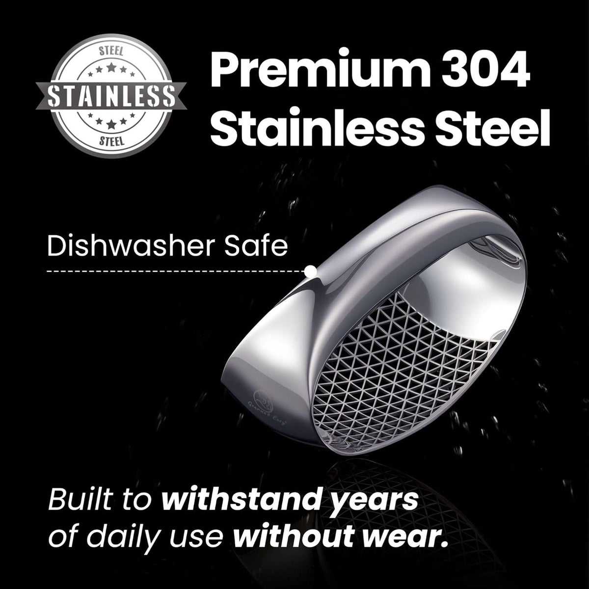 Gourmet Easy Stainless Steel Garlic Press Rocker with Eject Base & Scraper