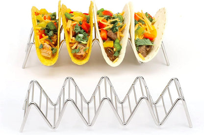Taco Holders Set of 2 Premium Stainless Steel Stackable Stands, Each Rack Holds 2 or 3 Hard or Soft Tacos, Five Styles Available By 2lbDepot