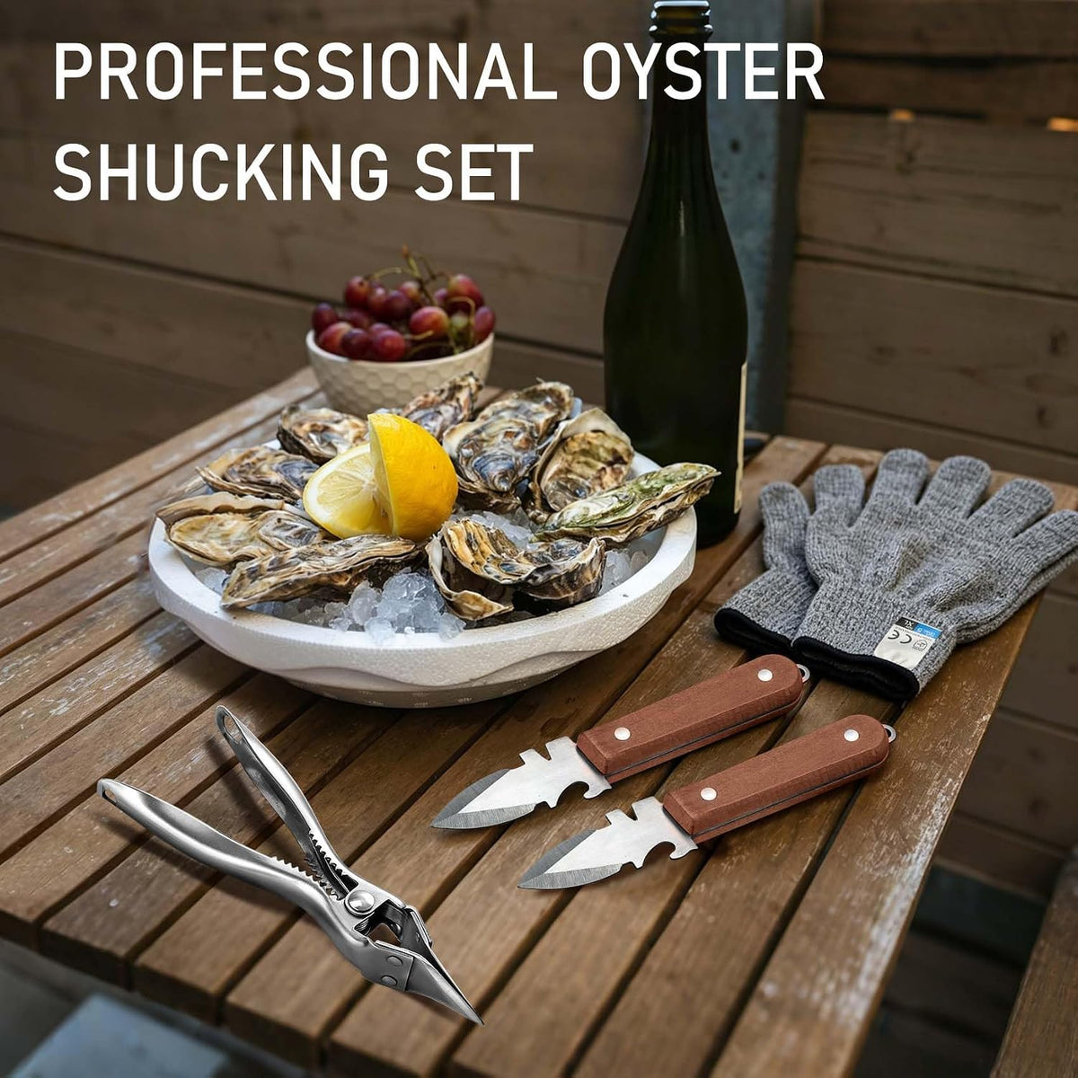 2026 New Oyster Shucker & 2 Shucking Knife Kit with Safety Gloves, Stainless Steel Oyster Opener Easy Leverage Design for Safe Fast Oyster Shucking Keep the Juice