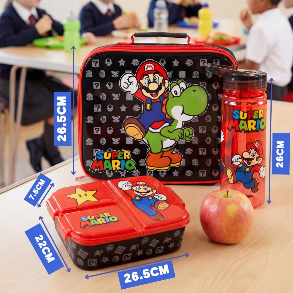 Super Mario Nintendo Kids Lunch Box Set Yoshi Food Bag BPA Free Water Bottle Snack Pot School Lunch Containers