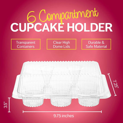 Plastic Cupcake Containers Boxes | 12 Compartment – 8 Pack | Disposable High Dome Dozen Cupcake Holder With Lid Bulk | Extra Sturdy Stackable Cupcake Boxes | Durable Muffin Packaging Transporter To Go