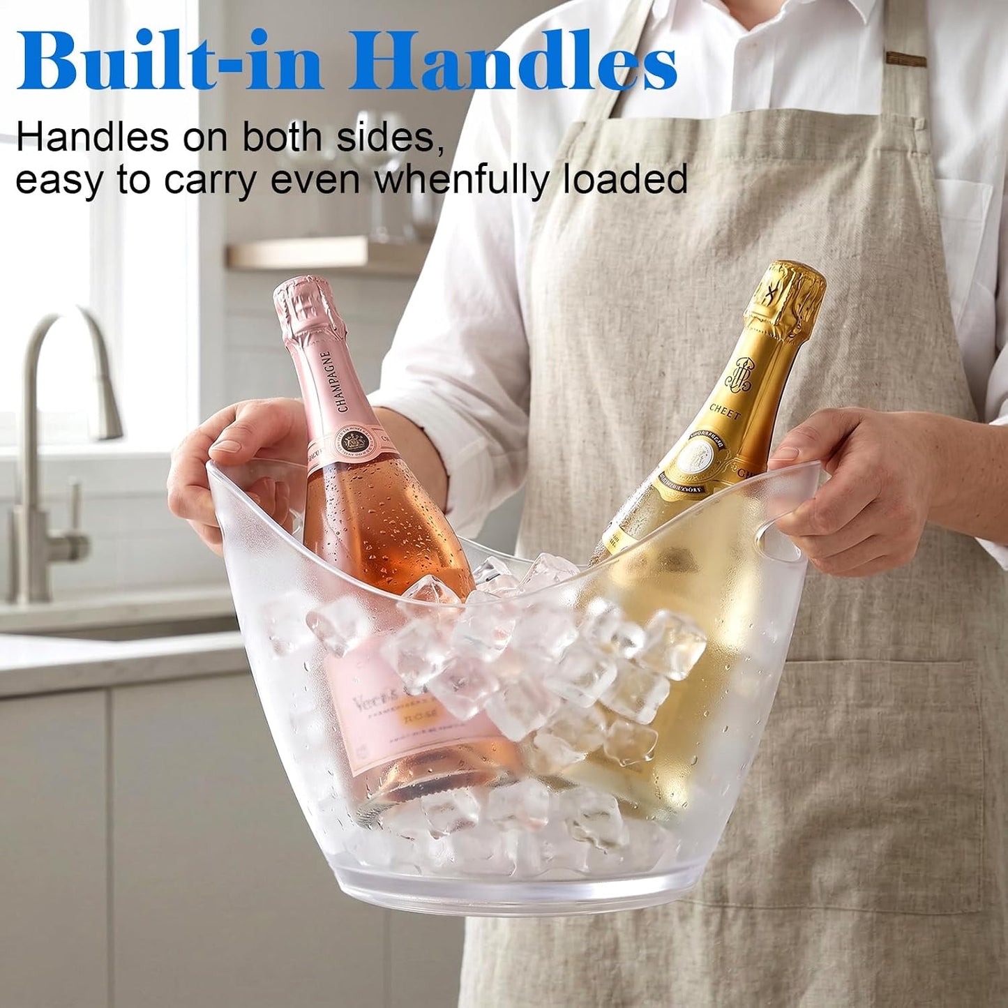 Yesland Ice Bucket, Clear Acrylic 3.5 Liter Storage Tub, Beer Bucket Beverage Chiller Bin for 2 Wine, Champagne Bottles, Beer Bottles