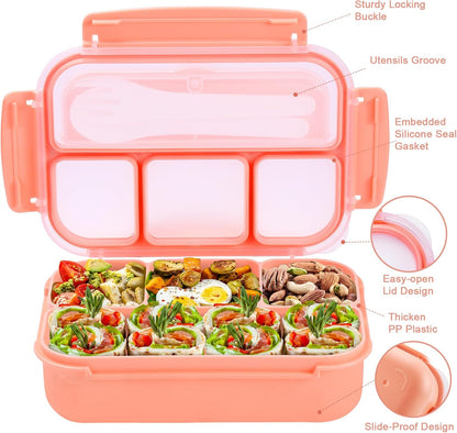 Bento Box Adult Lunch Box, Lunch Containers for Kids Girls Boys with 4 Compartments, Lunchable Food Container with Utensils, Sauce Jar, Muffin Liners, 40 Oz/5 Cup, Microwave Safe, Lavender