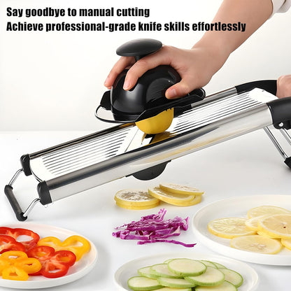 Mandoline Food Slicer for Kitchen, Adjustable Stainless Steel Mandoline Vegetable Slicer, Onion/Potato Slicer/French Fry Cutter, 6-Piece Fruit & Vegetable Cutting Set (Black/Silver)