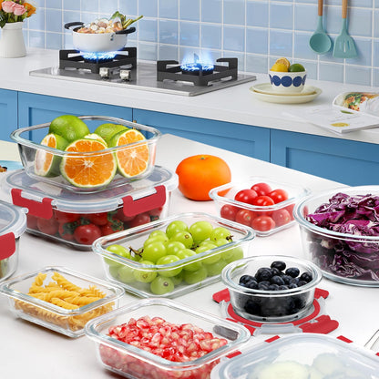VERONES 30 Pieces Glass Meal Prep Containers Set, Stackable Glass Food Storage Containers with Lids-Airtight Lunch Containers，for Microwave, Oven, Freezer & Dishwasher,Grey