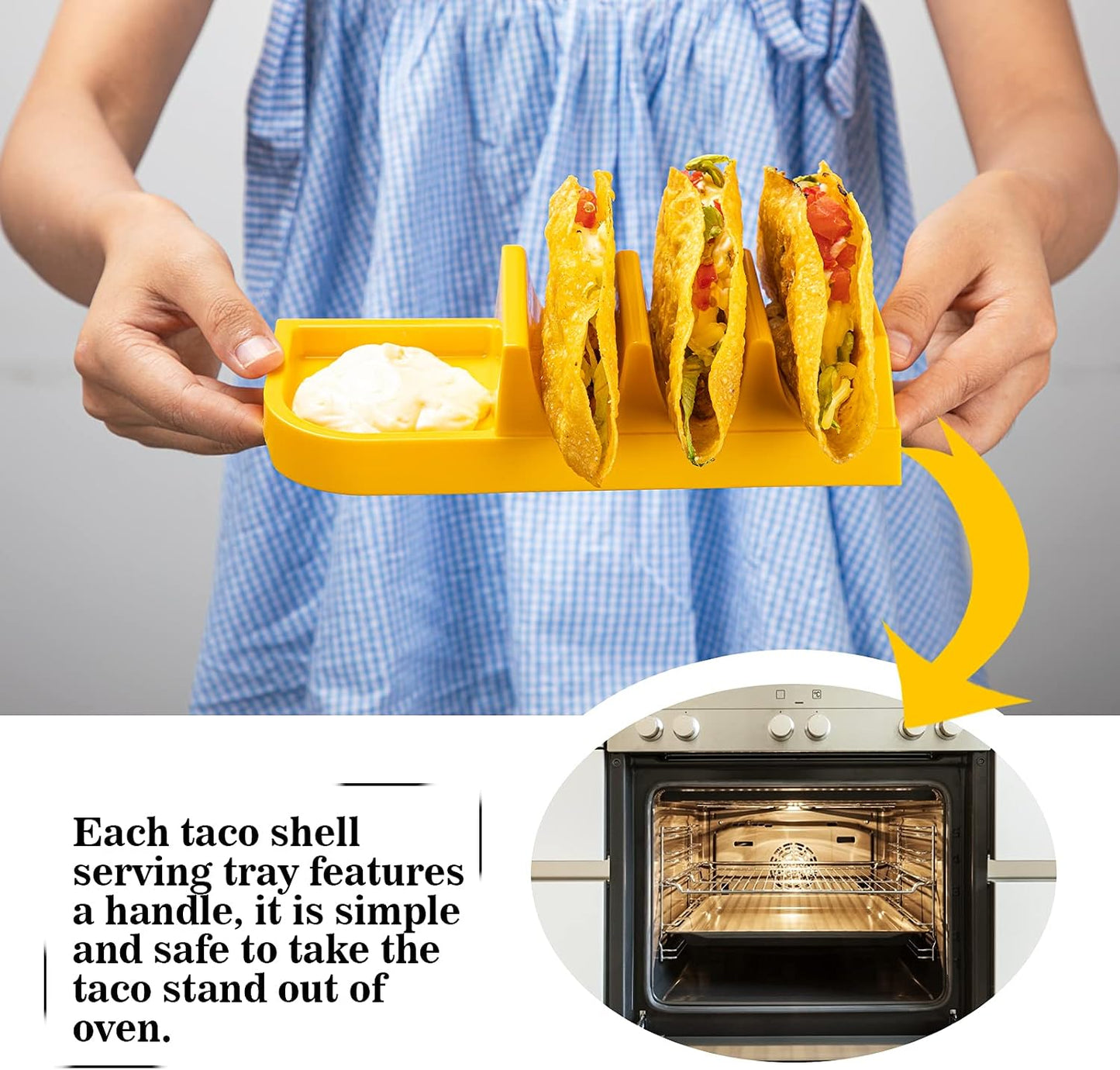 Taco Bar Serving Set for a Party - Taco Tuesday Kit of 4 personal Taco Holders, Taco Night for Burritos, Nachos, 7 compartments for Taco Toppings