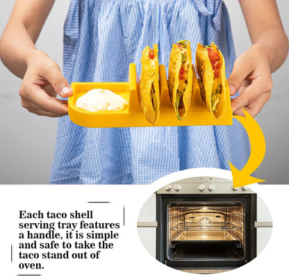 Taco Bar Serving Set for a Party - Taco Tuesday Kit of 4 personal Taco Holders, Taco Night for Burritos, Nachos, 7 compartments for Taco Toppings