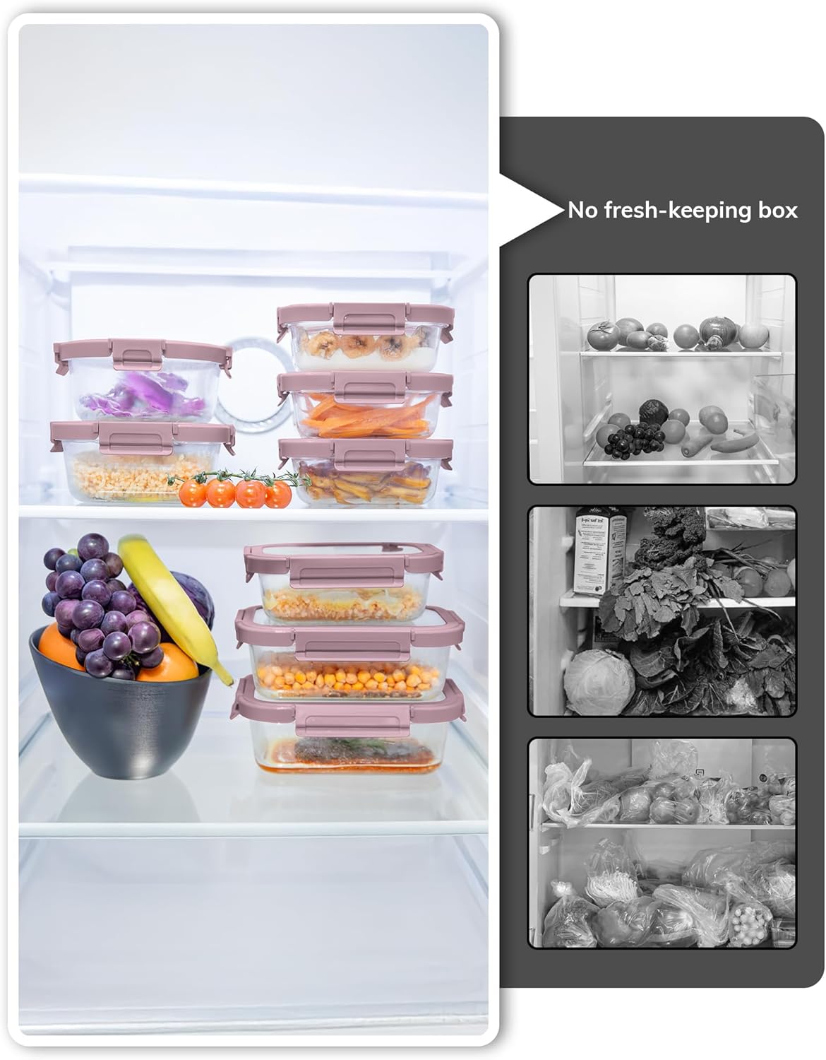 5-Pack Borosilicate Glass Containers with Tempered Lids, 35.2oz/4.4 Cup Airtight Meal Prep Set, Microwave/Freezer Safe (Gray)