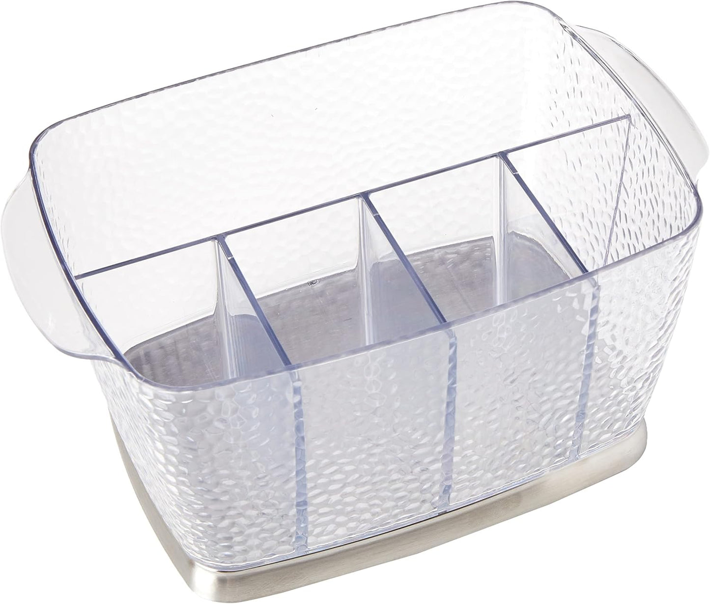 iDesign Rain Plastic Silverware Caddy Organizer Flatware Holder for Kitchen Countertop Storage, Dining Table, Outdoor Patio, Picnic Tables, Clear
