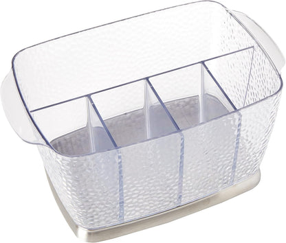 iDesign Rain Plastic Silverware Caddy Organizer Flatware Holder for Kitchen Countertop Storage, Dining Table, Outdoor Patio, Picnic Tables, Clear