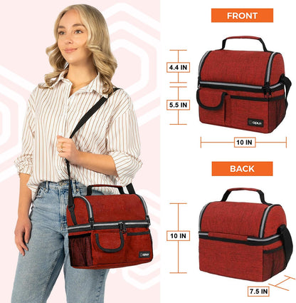 opux Insulated Lunch Bag Women Men, Dual Compartment Leakproof Lunch Box Adults Kids, Double Decker Meal Prep Bento Lunch Cooler Tote with Shoulder Strap for Work Office School Travel, Floral Purple