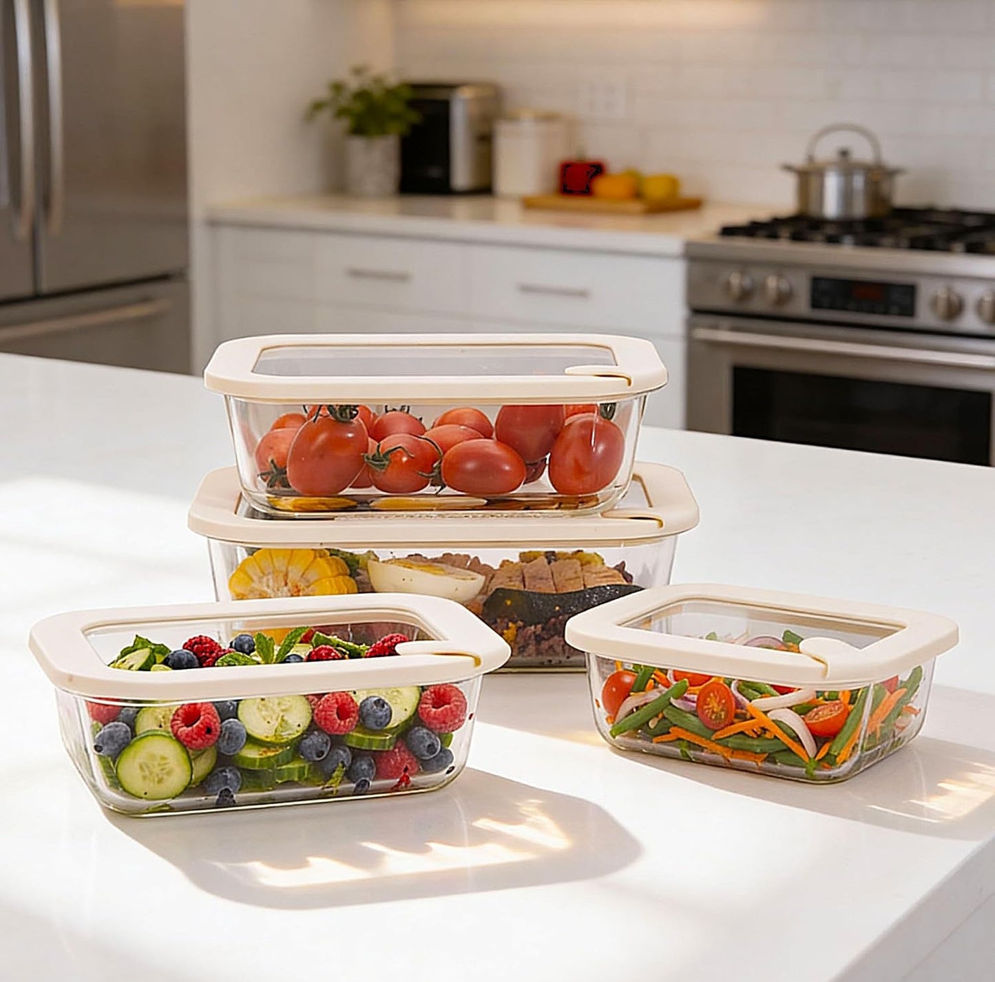 Urban Green Glass Food Storage Containers with Glass Lids, Microwave Safe Food Container Set, Aitight Meal Prep Container Set, LeakProof, 100% Plastic Free, 6 Pack