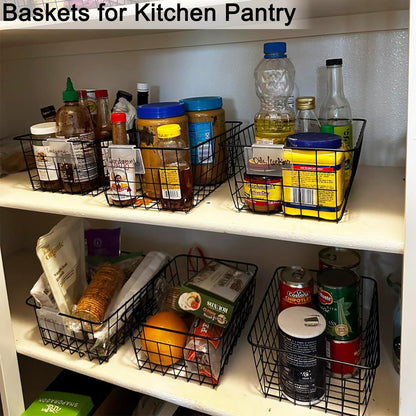3 Pack Large Wire Baskets for Organizing 14.2'' Metal Wire Baskets with Built-in Handles, Wire Storage Basket Black Metal Freezer Organizer Wire Basket for Pantry, Cabinets, Bathroom