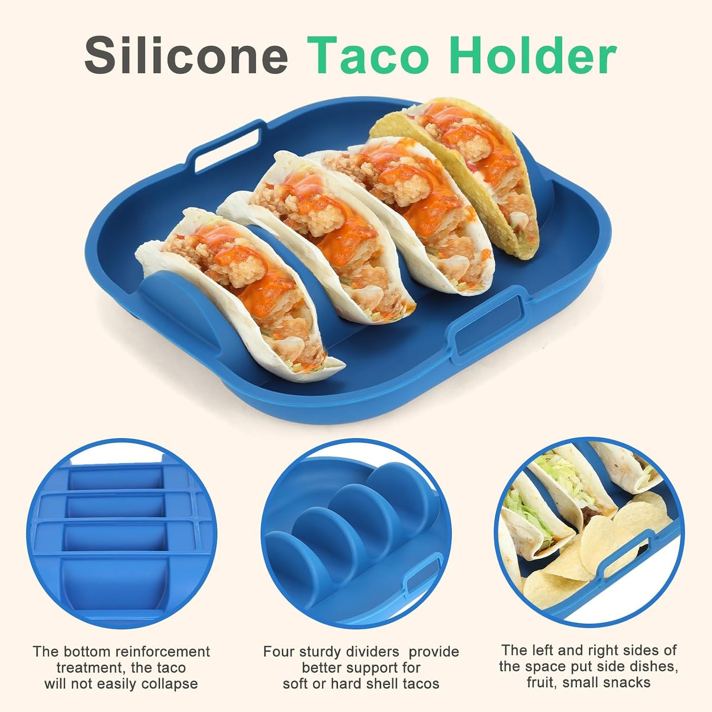 Silicone Taco Holder Set of 2,10.2in Reusable Taco Plates with Dividers,Fiesta Tacos Holder Tray.Taco Tuesday Kit,Dishwasher & Microwave Safe (2, BLUE+GREEN)