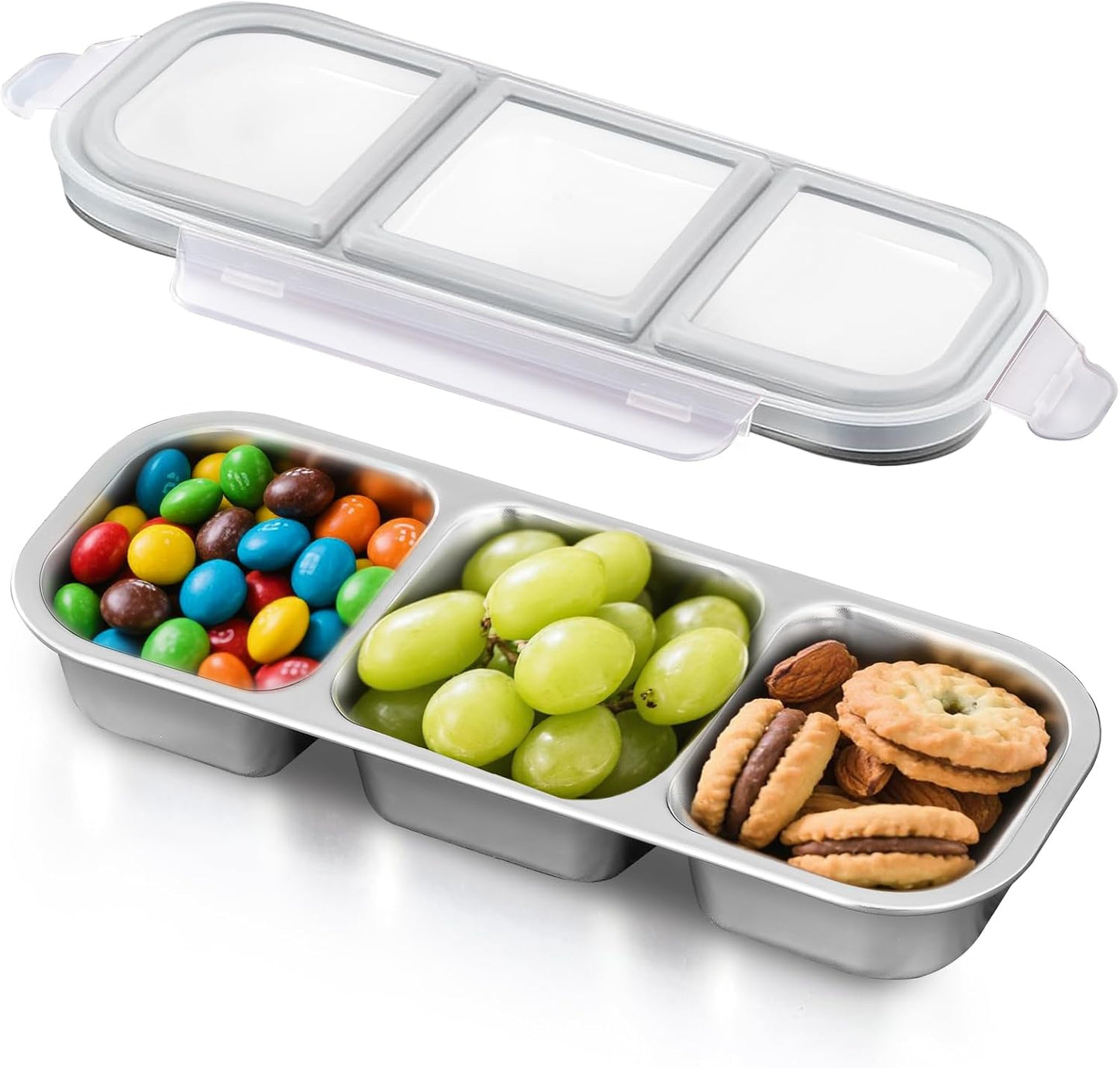 Ugotit Stainless Steel Snack Containers, Reusable Snack Containers with Lids, 3 Compartments Leakproof Snackle Box Organizer, Divided Food Storage Containers for Meal Prep, Travel (20oz, Black)