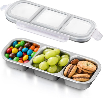 Ugotit Stainless Steel Snack Containers, Reusable Snack Containers with Lids, 3 Compartments Leakproof Snackle Box Organizer, Divided Food Storage Containers for Meal Prep, Travel (20oz, Black)
