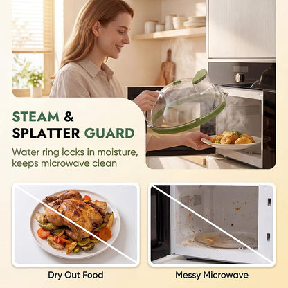 Microwave Splatter Cover with Water Steamer, 10 Inch, Green