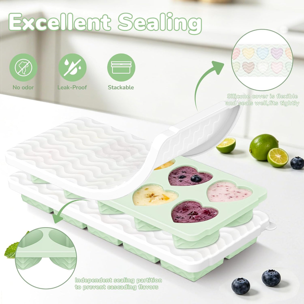 Doasuwish Silicone Freezer Molds for Soup with Lid – 1-Cup Soup Container Style Ice Cube Trays for Freezer, Meal Prep & Food Storage, Freeze 250mL/125mL Portions – 2 Pack