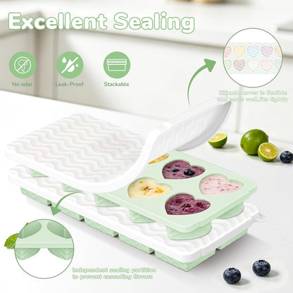 Doasuwish Silicone Freezer Molds for Soup with Lid – 1-Cup Soup Container Style Ice Cube Trays for Freezer, Meal Prep & Food Storage, Freeze 250mL/125mL Portions – 2 Pack