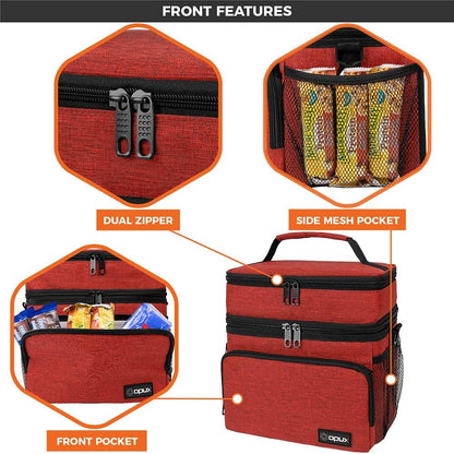 opux Insulated Lunch Bag for Men Women, Large Dual Compartment Cooler Bag, Soft Two Deck Lunch Box for Work School Picnic, Leakproof Lunch Tote with Shoulder Strap for Kid Adult (Purple, Double Deck)