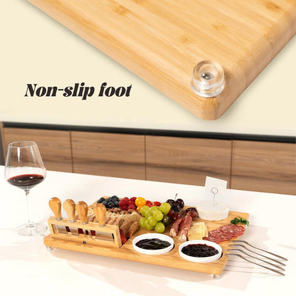 eleganlife Charcuterie Boards Set with Knives, Bamboo Cheese Board Large, Charcuterie Platters with Compartments, Serving Boards Gifts for Wedding, Birthday and Housewarming Party