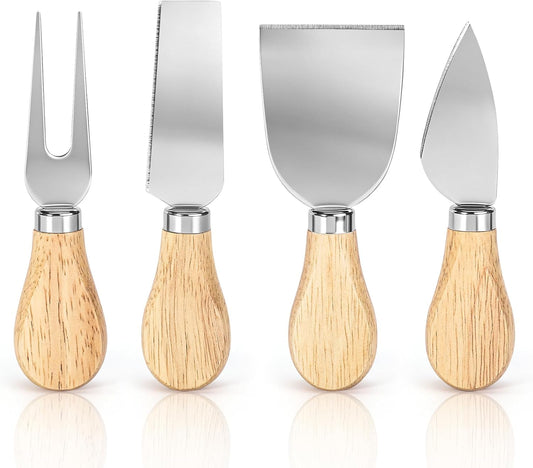 Cheese Knives Set with Wood Handle, Premium 4 PCS Mini Cheese Knife
