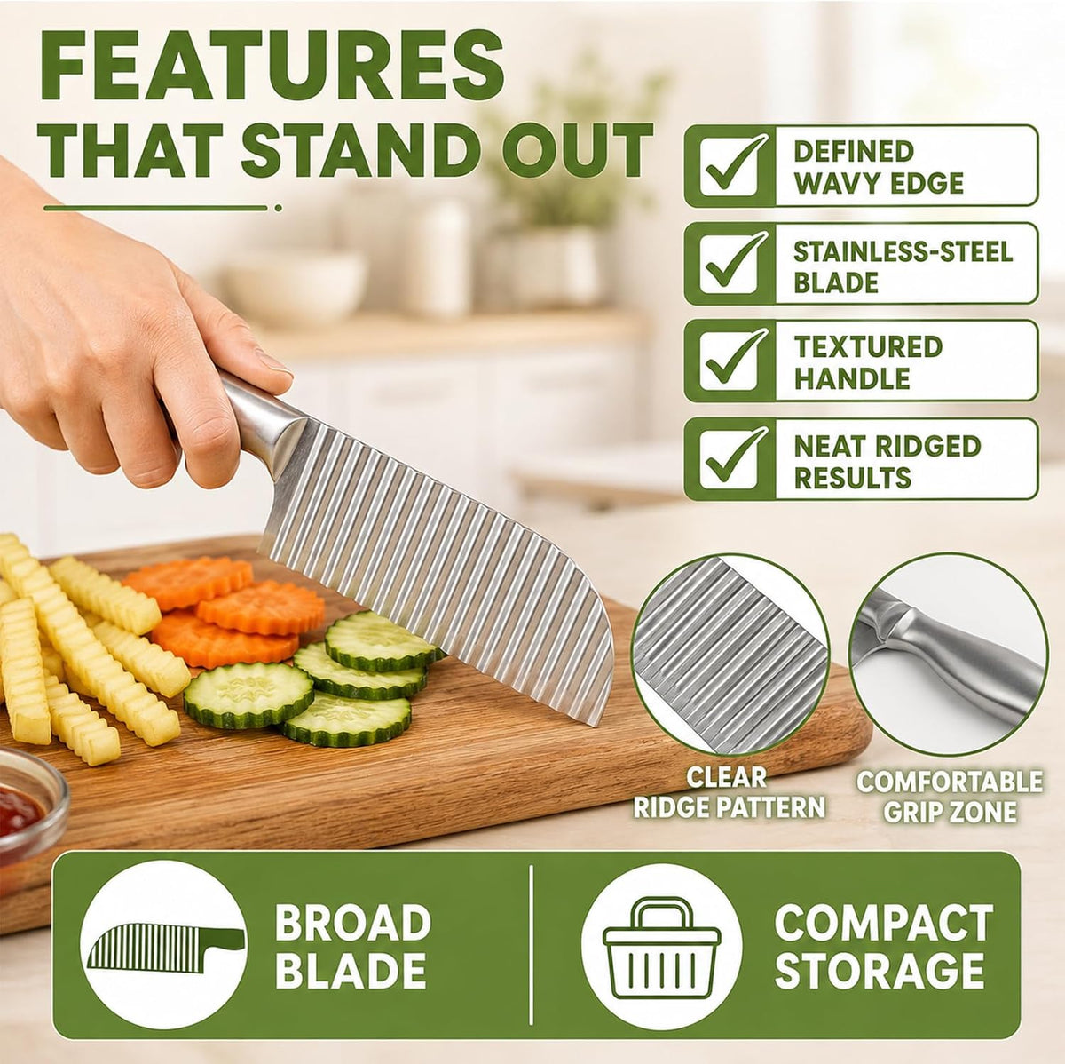 Large Crinkle Cutter, Stainless Steel Wavy Potato,French Fry Slicer