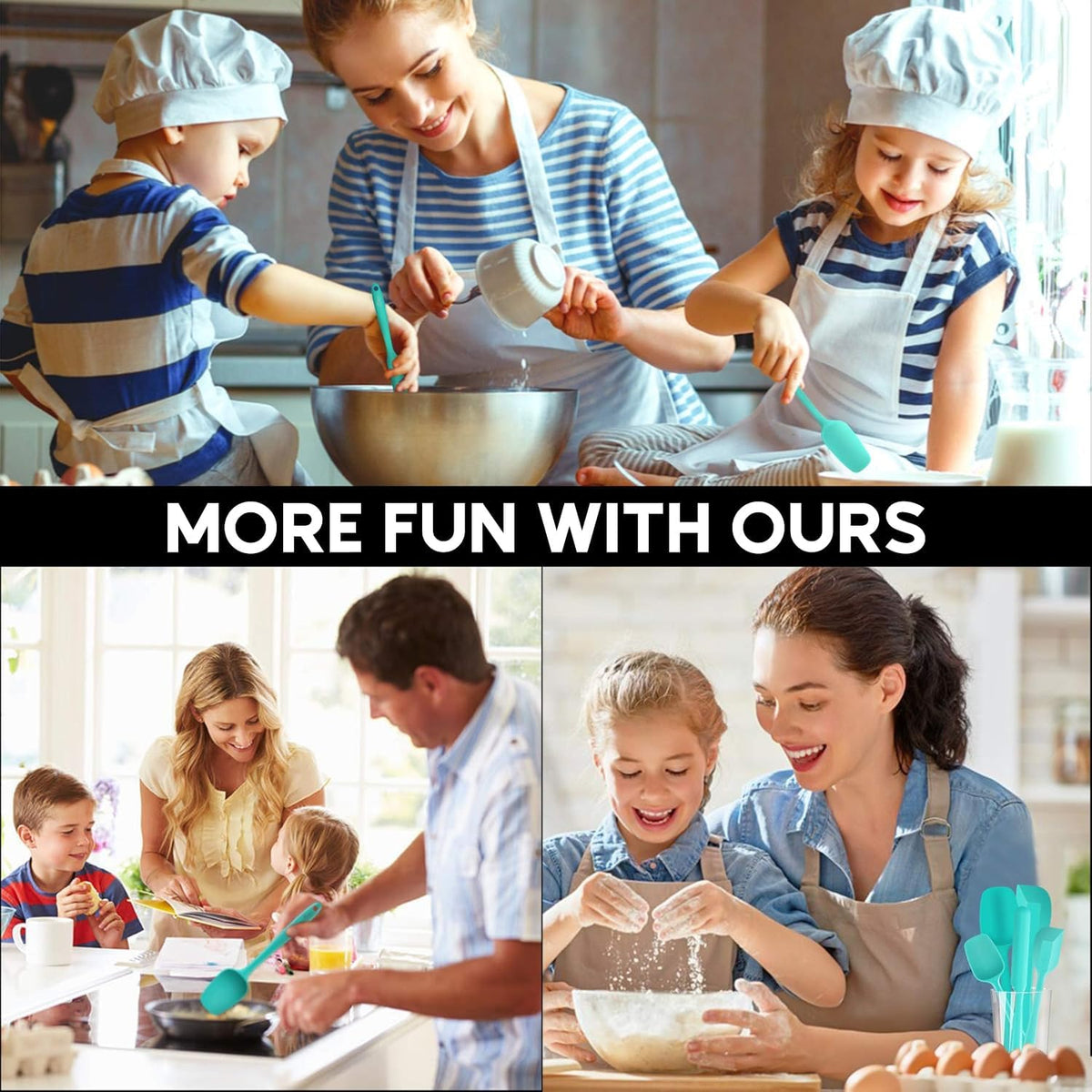 5-Pack Silicone Spatula Set – Heat-Resistant Baking, Cooking & Mixing Tools, Seamless Design, Non-Stick & Easy to Clean, Aqua Sky
