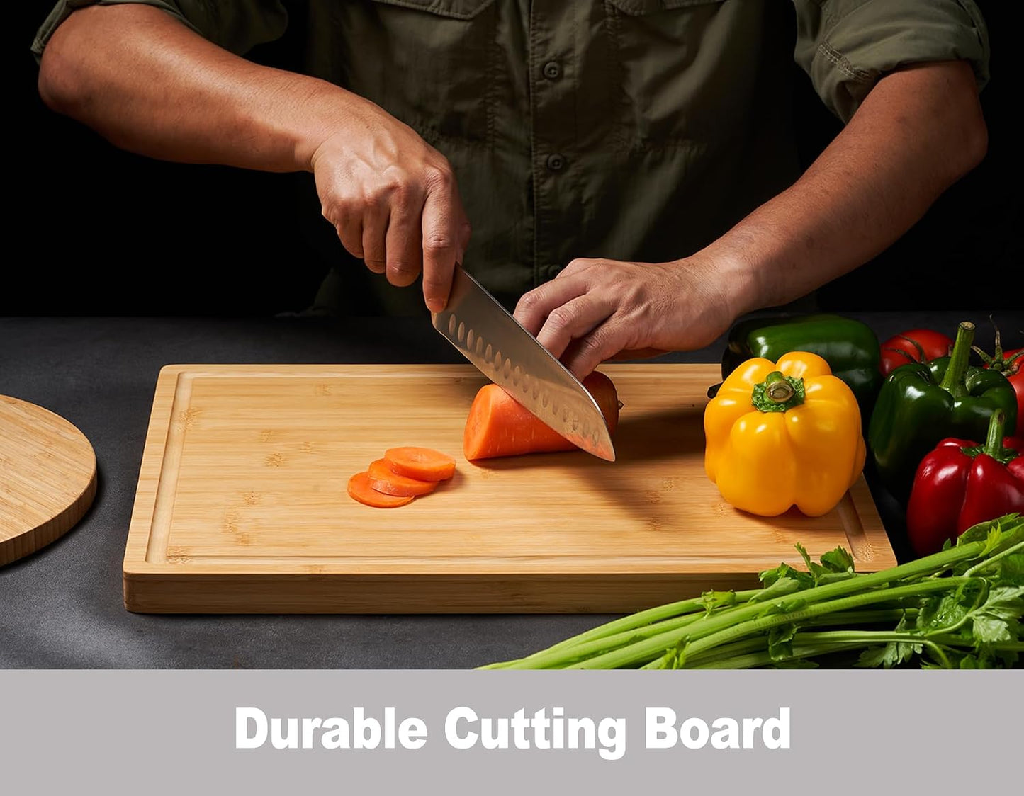 Bamboo Cutting Board for Kitchen, 18" Large Wood Charcuterie Cheese Board, Wooden Chopping Block with Side Handles and Juice Grooves