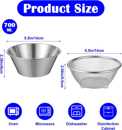 2 Sets Mini Colander & Food Strainer, 4 Pcs Total 304 Stainless Steel Small Mixing Bowls for Kitchen, Draining Rice Pasta, Washing Fruit Vegetables, Salad Prep (5.51 x 2.36 Inches, Silver)