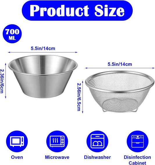 2 Sets Mini Colander & Food Strainer, 4 Pcs Total 304 Stainless Steel Small Mixing Bowls for Kitchen, Draining Rice Pasta, Washing Fruit Vegetables, Salad Prep (5.51 x 2.36 Inches, Silver)