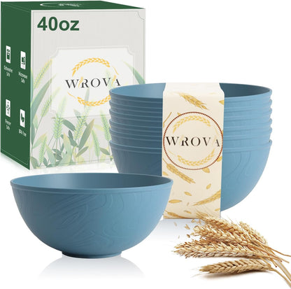 Wrova Wheat Straw Bowls for Kitchen set of 6,Anti-Scald Thick Soup Bowls 40oz,Microwave and Dishwasher Safe Bowl Sets, Unbreakable Cereal Bowl Sets. Vibrant Series