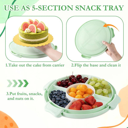 10 Inch Cake Carrier with Lid and Handle, Round Cake Container Cake Cover with 10 Inch Cake Boards & Cupcake Carrier, Portable Cake Holder with Lid for Transport Pie Nuts Fruit, Green