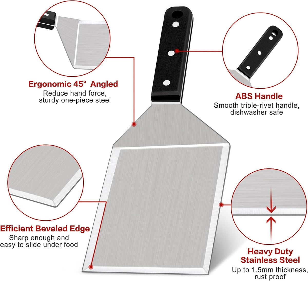 Leonyo Heavy Duty Stainless Steel Hamburger Spatulas Turner