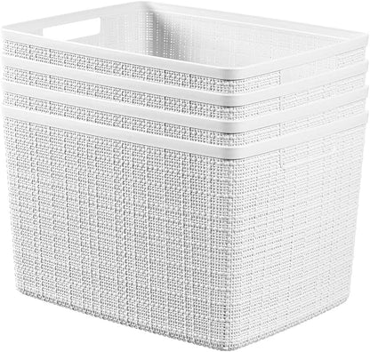 Curver Set of 4 Large 18L Easy Access Jute Decorative Plastic Organization and Storage Baskets - Perfect Bins for Home Office, Closet Shelves, Kitchen Pantry and All Bedroom Essentials, Black