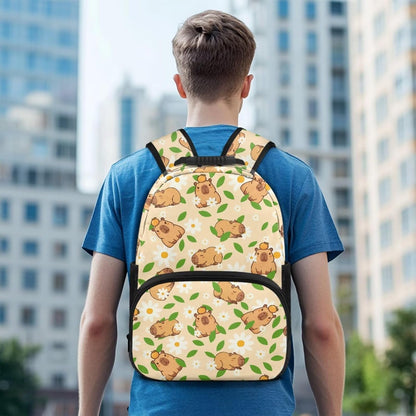 Cute Capybara Pizza Backpack for Girls, 5 Pcs Boys School Bag Set for Kids, 17 Inch Backpacks Lunch Pencil Box Reusable Utensils Case Set for Middle Elementary School, 3rd Grade Backpack