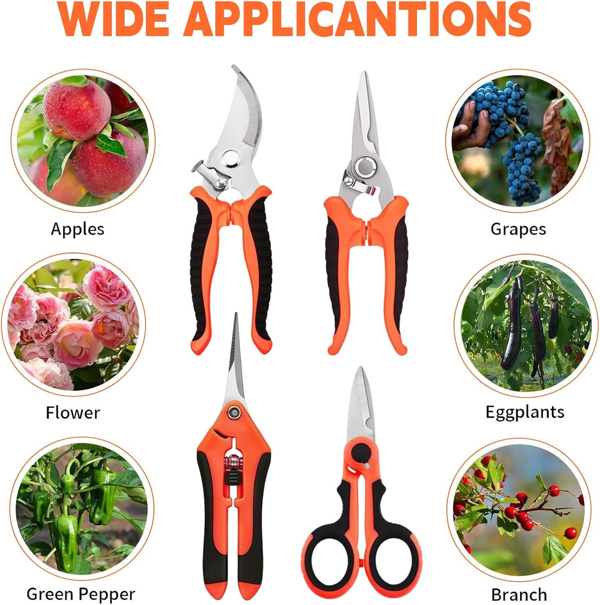 HoMaNa 4 Pack Garden Shears Pruning Set, Stainless Steel Multi-Blade