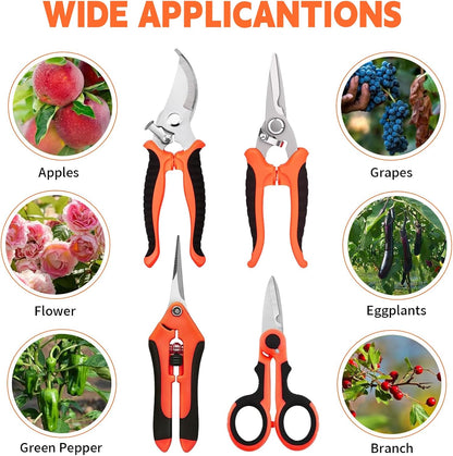 HoMaNa 4 Pack Garden Shears Pruning Set, Stainless Steel Multi-Blade