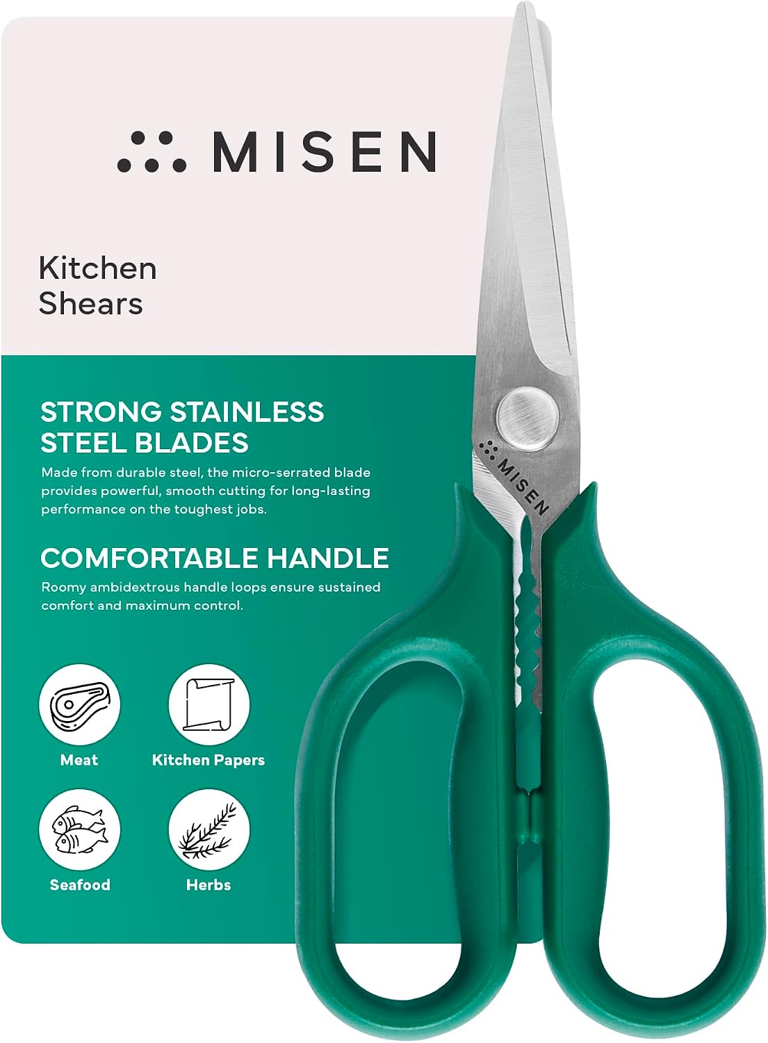 Misen Heavy Duty Kitchen Shears - Stainless Steel, Versatile and Easy Clean Scissors for Meat, Herbs and Veggies - Ambidextrous Comfort Handle - Professional Grade - Black