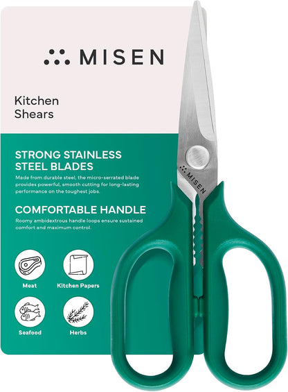 Misen Heavy Duty Kitchen Shears - Stainless Steel, Versatile and Easy Clean Scissors for Meat, Herbs and Veggies - Ambidextrous Comfort Handle - Professional Grade - Black