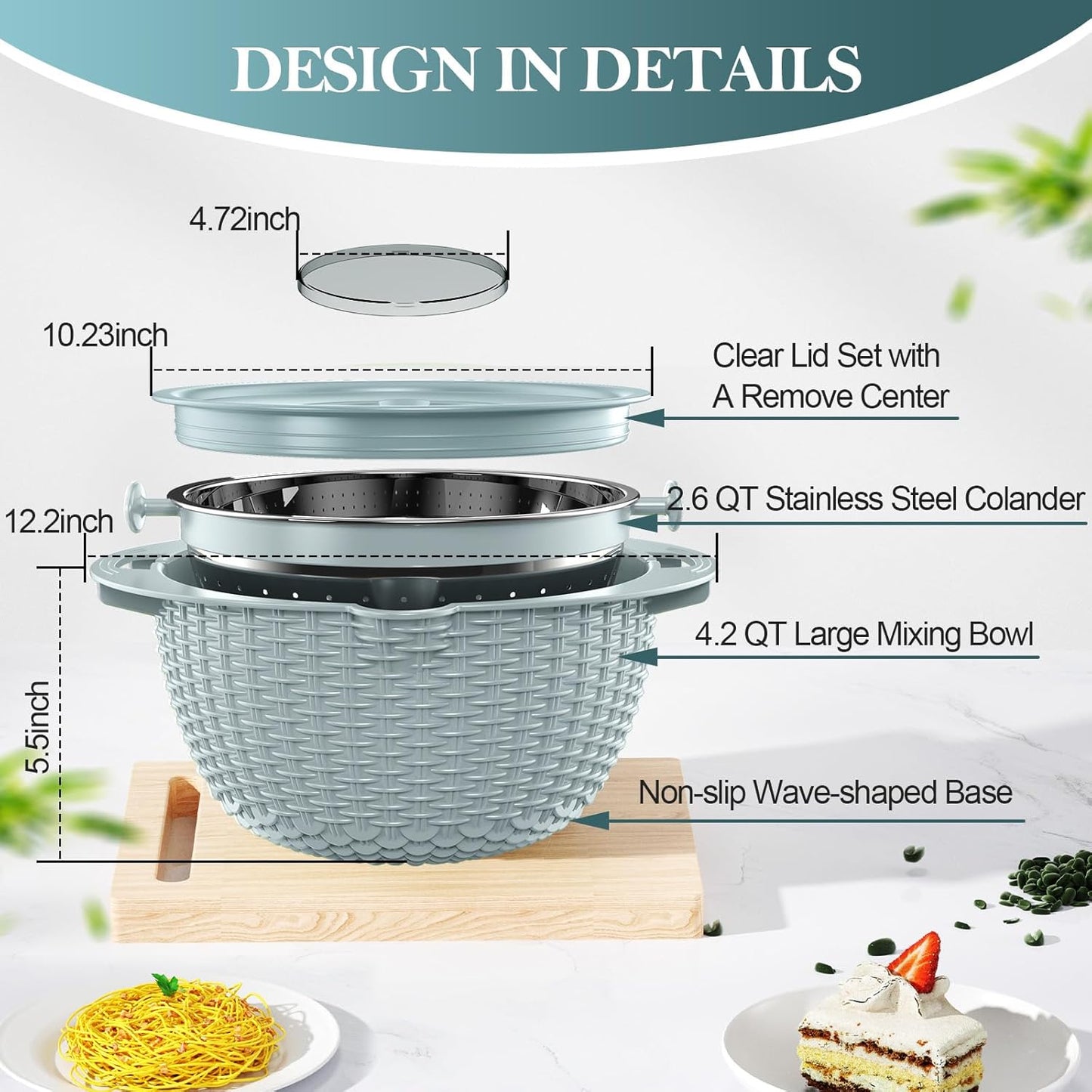 4-in-1 Colander with Bowl Set — Patented 360° Rotatable Strainer Bowl with 3 Graters, Snap-On Lid & Non-Slip Base, Funny Kitchen Present for Women, Aesthetic Pasta Fruit Vegetable Strainer (Beige)