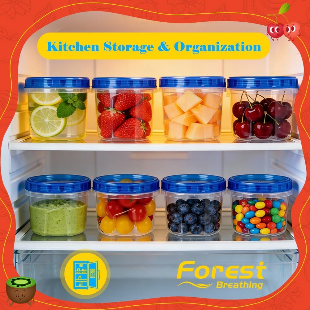 10 Pack 34oz Reusable Freezer Food Storage Containers with Twist Top Lids, Airtight Plastic Meal Prep Food Containers for Leftover Lunch Fruit Salad Oats, Clear Large Soup Container Microwave Safe