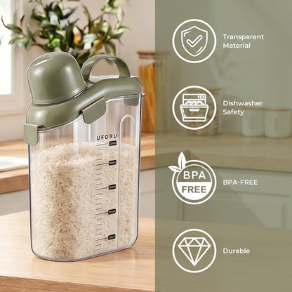 UFORU Cereal Containers Storage 2.1L, Airtight Rice Container with lids for grain, flour and beans, Pouring Spout & Handle, BPA-Free for Pet Food Storage(Cream White)